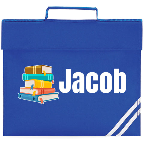Boys Personalised Book Worm Name Book Bag - Personalised Back to School Reading Gift Idea for School Boy - Cute Custom Books Unique Present, Bright Royal