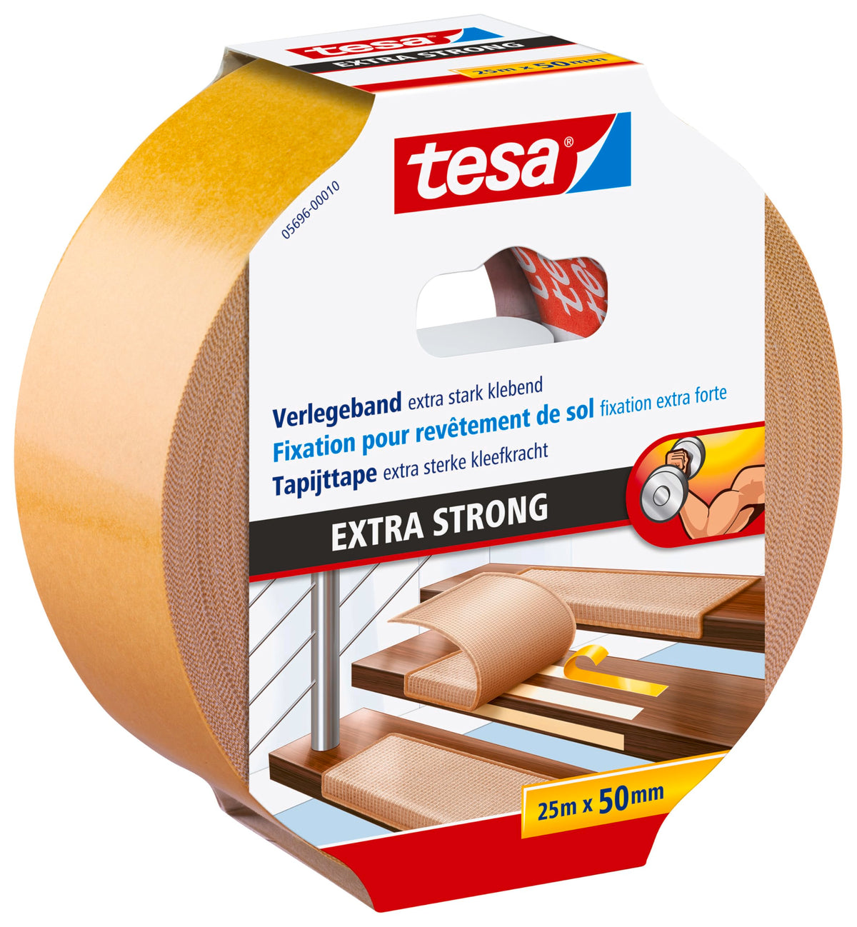 tesa Flooring Tape Extra Strong Adhesive - Double Sided Adhesive Tape for Laying Carpet and PVC Flooring - Double Sided Adhesive - 25 m x 50 mm