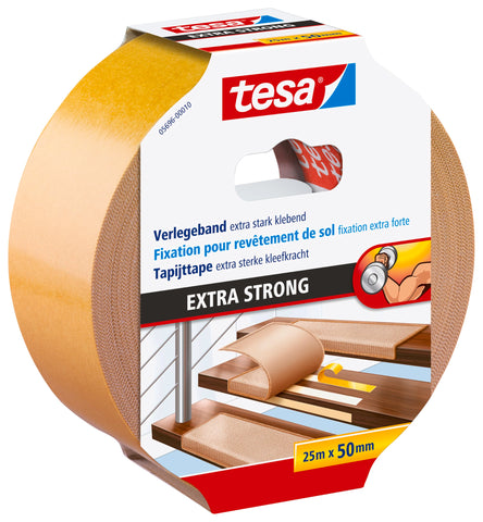 tesa Flooring Tape Extra Strong Adhesive - Double Sided Adhesive Tape for Laying Carpet and PVC Flooring - Double Sided Adhesive - 25 m x 50 mm