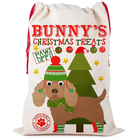 KRAFTYGIFTS Dog Christmas Sack Cocker Spaniel Pet Personalised Treat Bag CDS31 (Small)