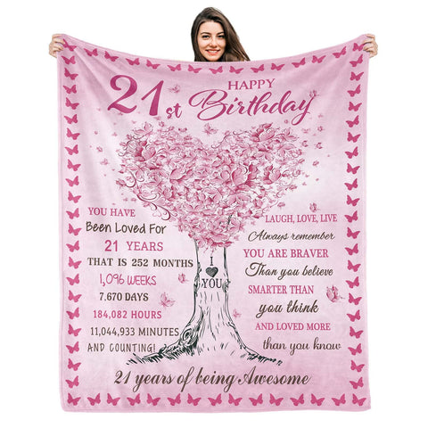 Kesidilo 21st Birthday Gifts for Her, Gifts for 21 Year Old Female, 21 Year Old Birthday Gifts Ideas, Happy 21st Birthday Gift for Women Daughter Sister, 21st Birthday Decorations Blanket 50"X60"