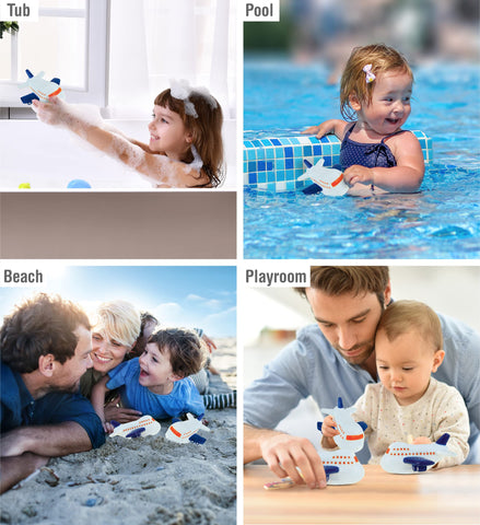 DolliBu Jetliner Bath Buddy Squirter - Floating White Airplane Rubber Bath Toy, Water Squirting Bathtime Play for Toddlers, Cute Aircraft Transport Toy for The Bathtub, Beach & Pool for Girls & Boys