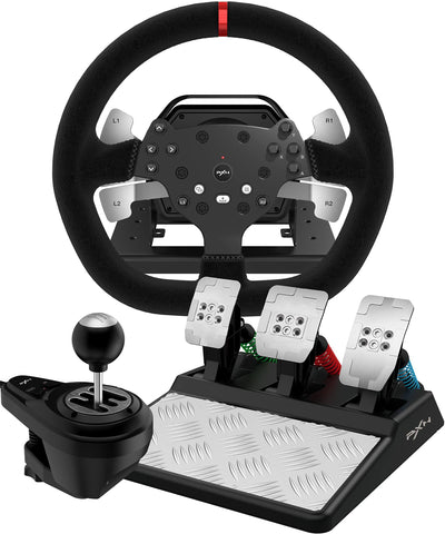 PXN V10 Gaming Steering Wheel with Pedals and Shifter - Force Feedback Racing Wheel, 270°&900°, 4 Paddle Shifters, Tool App - PC Steering Wheel, Steering Wheel for PC, PS4 and Xbox