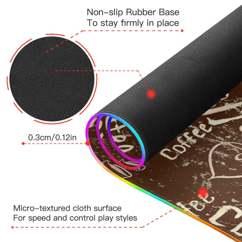 Coffee Cups Wireless Charging Mouse Pad for Mobile Phone Extra Large Gaming Mousepad with 13 Lighting Modes Mouse Mat for Gaming MacBook PC Laptop Desk Office Home