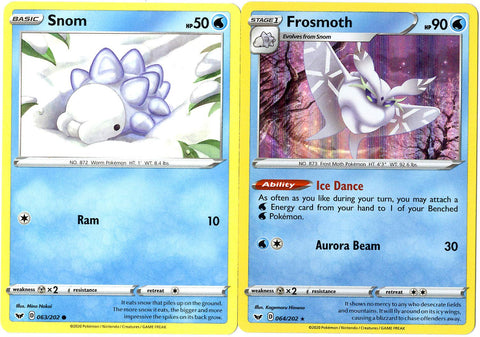 Pokemon Sword & Shield Evolution Set - Frosmoth & Snom - 064/202 - Foil Rare 2 Card Lot