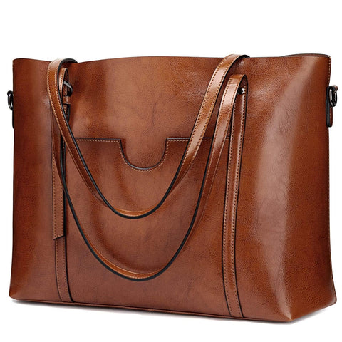 S-Zone Women's Vintage 3-Way Genuine Leather Tote Shoulder Bag Handbag Fashion Handbag Messenger Bag (Dark Brown)(Size: L)