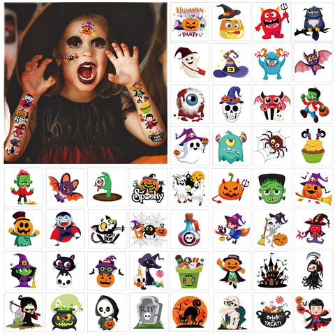 HOWAF Halloween Temporary Tattoos for Kids, 96 Pieces Halloween Fake Tattoos Pumpkin Bat Spider Patterns for Halloween Party Favor & Goody Bags Fillers, Waterproof Body Tattoos for Boys and Girls Decoration Supplies