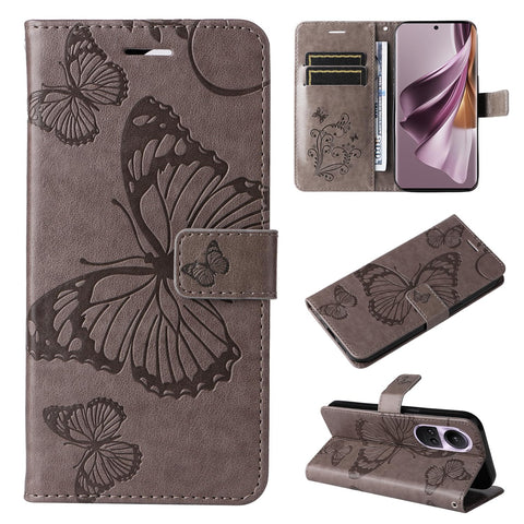 Fashion Solid Color Flip Covers Compatible with Oppo A78 Reno 10 Pro A 78 Reno10Pro 5G CPH2483 CPH2525 Butterfly Phone Cases Simplicity Frame Non-Slip Shell (Gray,Reno 10Pro 5G)