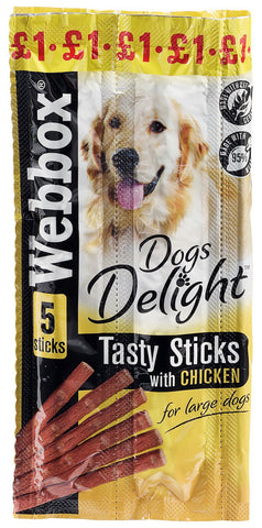 Webbox Delight Tasty Dog Sticks - Large Dog Chicken Dry - 5 Sticks