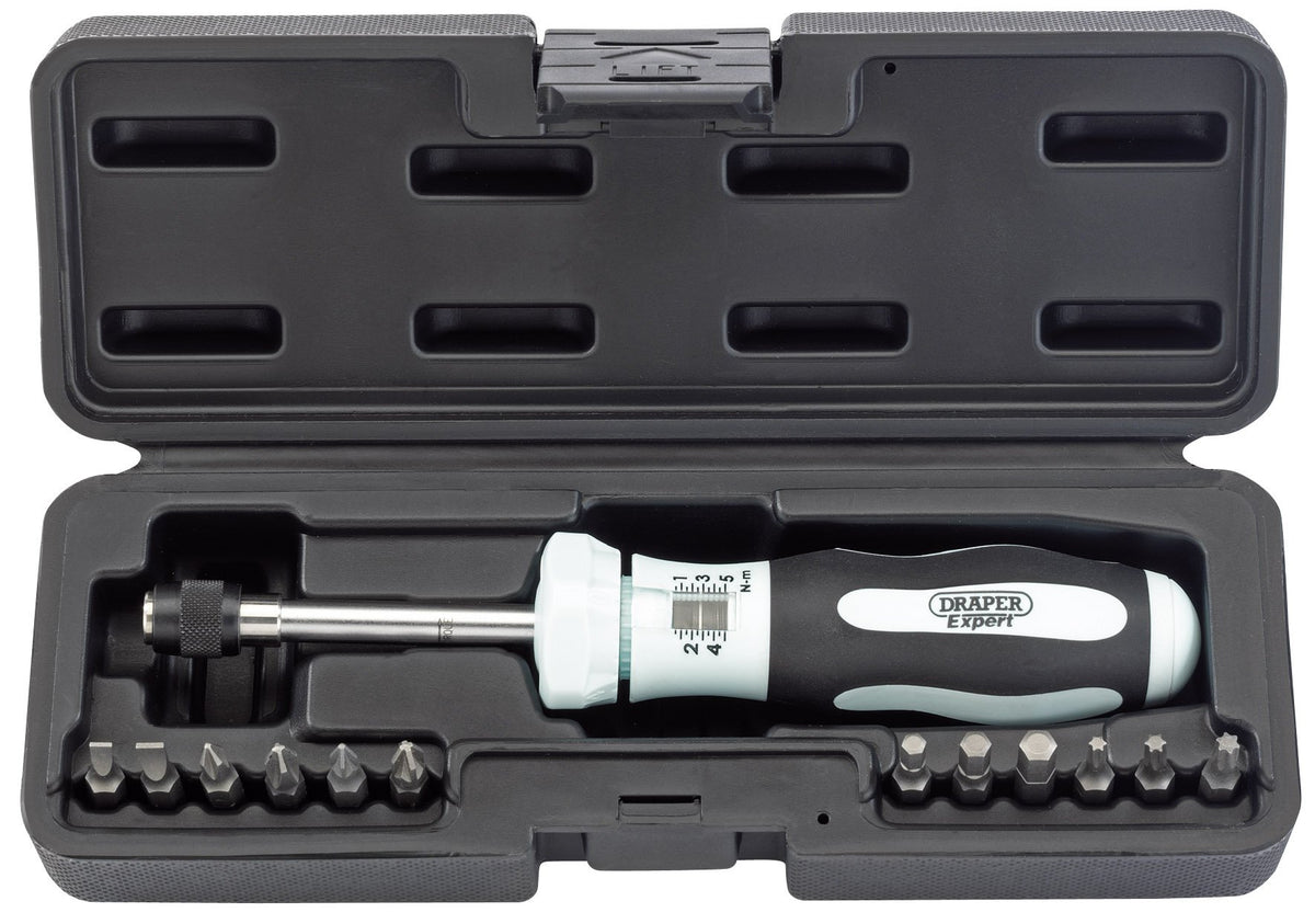 Draper Expert 13 Piece Torque Screwdriver Set | Torx Screwdriver Kit | Adjustable Torque Socket Set 1-5 Nm | Soft-Grip Ergonomic Handle | 75170