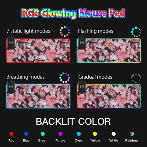 Blooming Wild Cherry Wireless Charging Mouse Pad for Mobile Phone Extra Large Gaming Mousepad with 13 Lighting Modes Mouse Mat for Gaming MacBook PC Laptop Desk Office Home