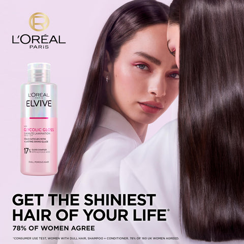L'Oreal Paris Elvive Glycolic Gloss Lamination Rinse-Off Treatment, With Gloss Complex and Glycolic Acid, Fills and Seals Hair Fibres, For Long-lasting Smooth & Shiny Hair, Ideal for Dull Hair, 200ml