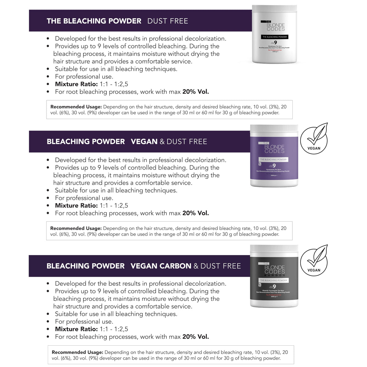 The Blonde Codes Dust Free Professional Hair Bleaching Powder 1000gr - Charcoal