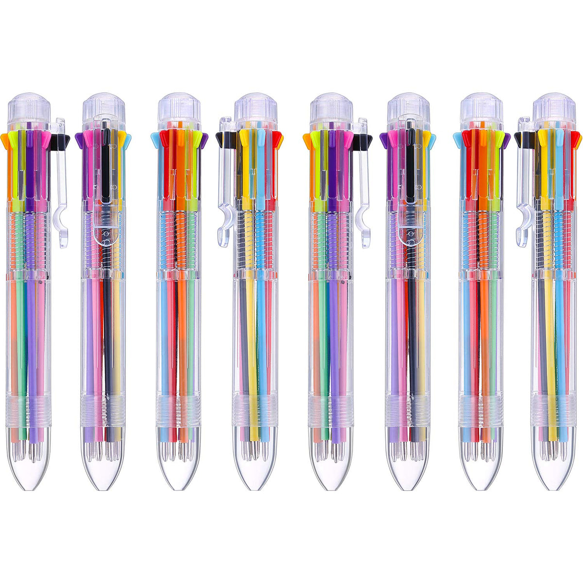 16 Pack Multicolor Pens 8-in-1 Retractable Ballpoint Pens 8 Colors Transparent Barrel Ballpoint Pen for Office School Supplies Students Children Gift