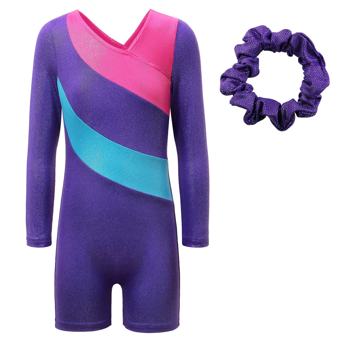 BAOHULU Leotard for Girls Gymnastics Toddler Sparkle Stripes Tank Biketards One Piece HB173_Purple_130