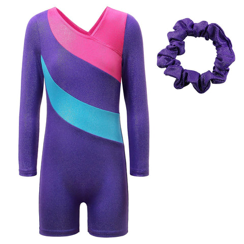 BAOHULU Leotard for Girls Gymnastics Toddler Sparkle Stripes Tank Biketards One Piece HB173_Purple_130