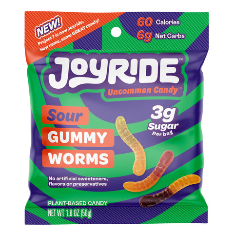 JOYRIDE Low-Sugar Sour Gummies - Keto Candy with 3g Sugar & 6g Net Carbs - Low Calorie Vegan Snack with No Sugar Alcohols (Sour Gummy Worms, 1.8oz (Pack of 8))