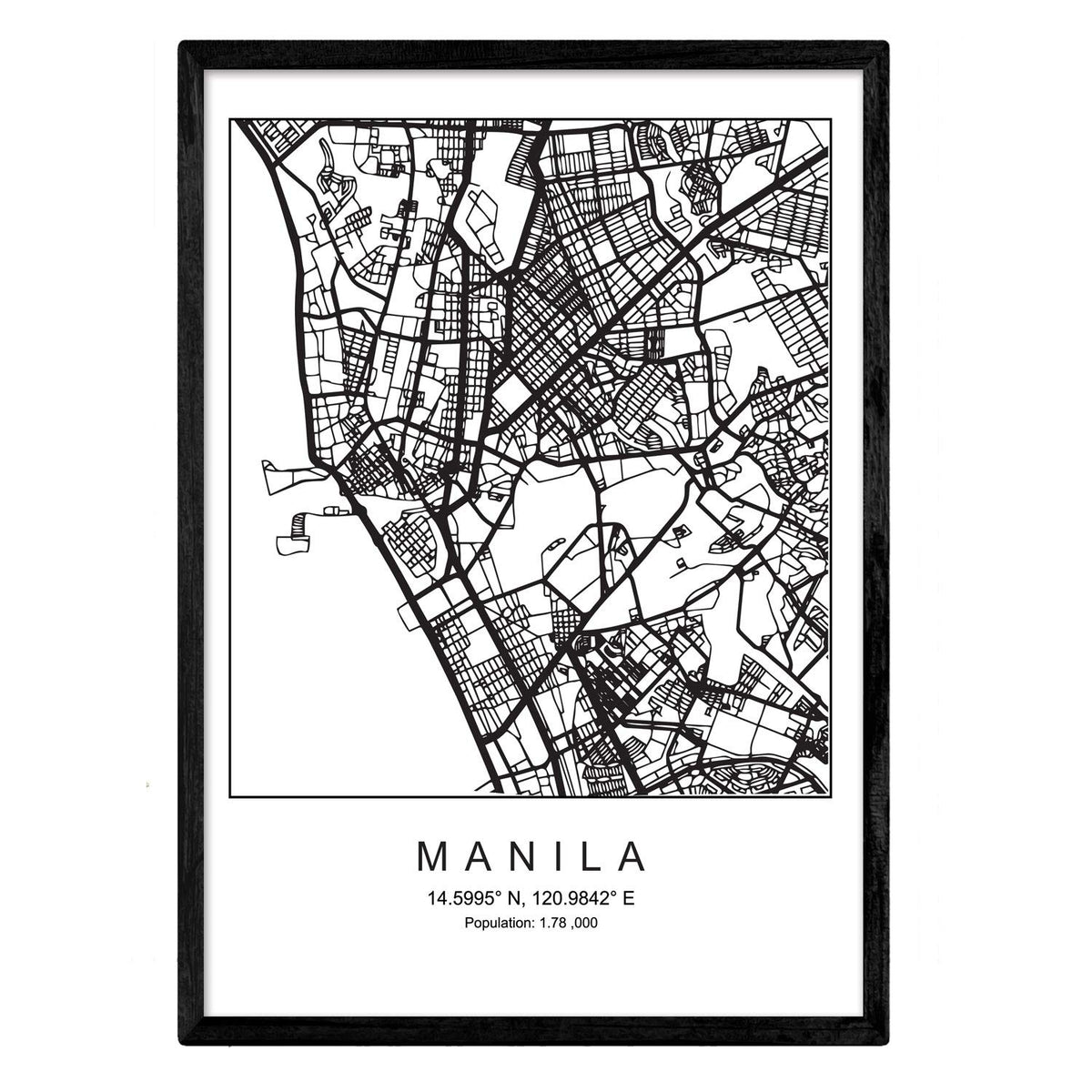 Nacnic Print city map Manila Scandinavian style in black and white. A3 size poster Printed paper No 250 gr. Paintings, prints and posters for living room and bedroom