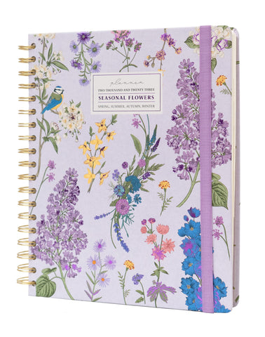 Kokonote Seasonal Flowers Diary 2023 | Big Size 8.3 x 9.8 inch - 21 x 25 cm | Academic Diary Week To View | With Stickers | Cute Stationery | 2022-2023 Diary