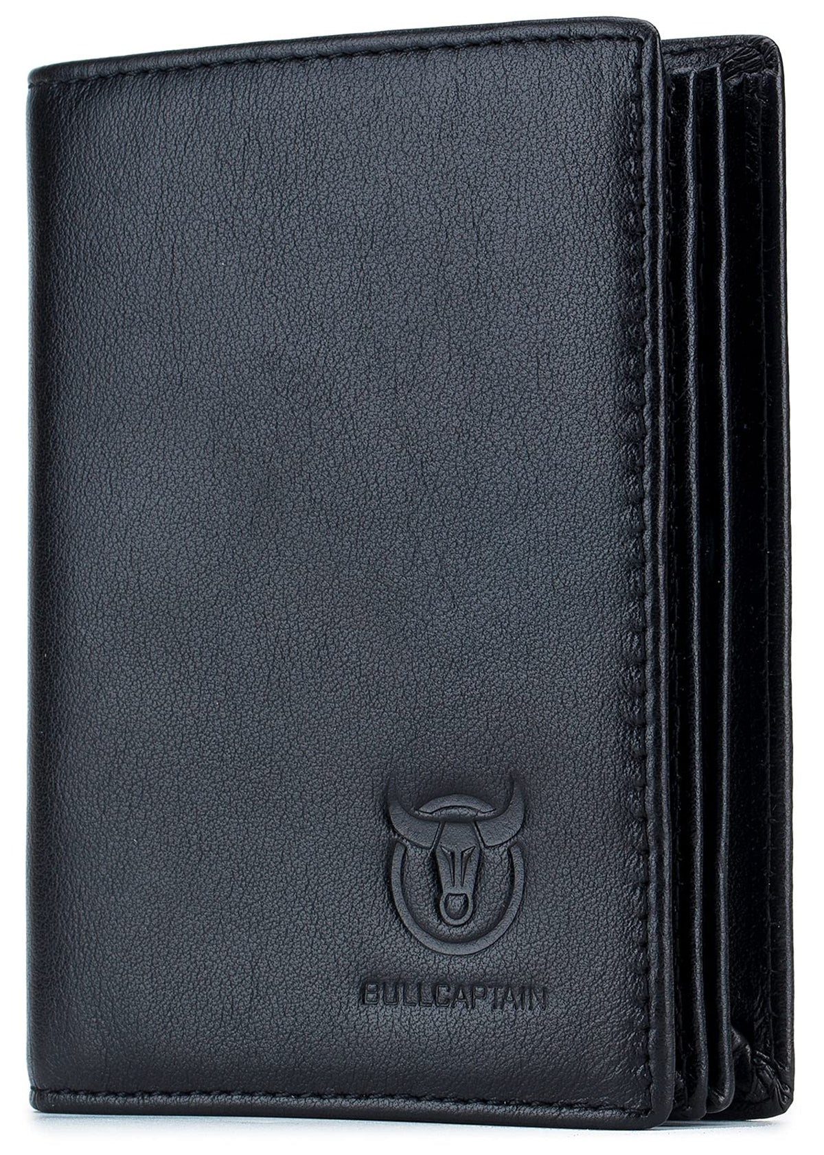 BULLCAPTAIN Mens Wallet RFID Bifold Soft Genuine Leather Bifold Wallets for Men with 15 Card Slots ID Window, Black, 4.72"x3.74x0.95", Classic