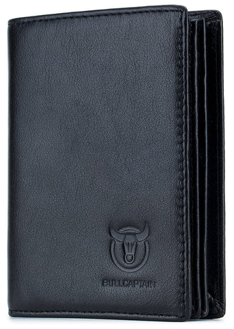 BULLCAPTAIN Mens Wallet RFID Bifold Soft Genuine Leather Bifold Wallets for Men with 15 Card Slots ID Window, Black, 4.72"x3.74x0.95", Classic