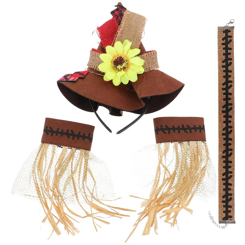 Toddmomy Halloween Scarecrow Costume Set Brown Felt Scarecrow Hat Headband Scarecrow Costume Kit for Halloween Carnival Party