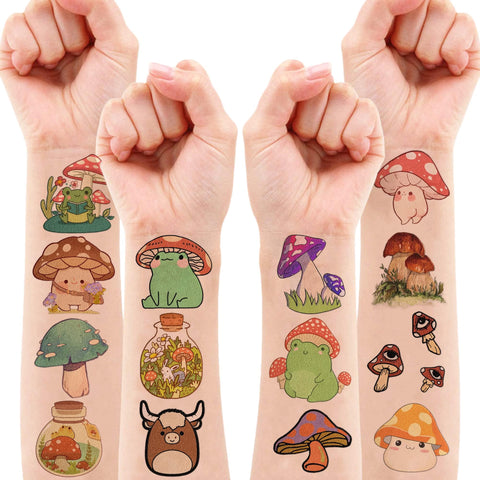 96PCS Mushroom Temporary Tattoos Birthday Party Supplies Decorations Tattoos Stickers Super Cute Party Favors Kids Boys Girls Gifts Ideas Classroom School Prizes Themed Baby Shower Christmas