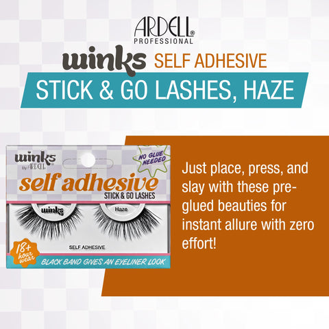 Ardell Winks Self Adhesive Lashes, Haze, Easy-to-Apply, Lightweight, Full-Volume Flare, No Glue Needed, 1-pair