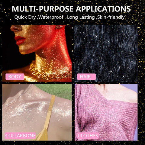 Body Glitter Spray 2 Pack, Glitter Spray for Hair and Body,Face Glitter Makeup Body Shimmer Spray,Lightweight High Pigmented Quick Dry Long-Lasting Hair Glitter (2PCS)