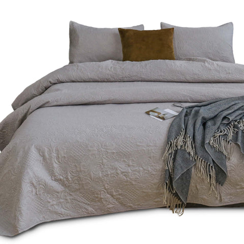 KASENTEX Coverlet Quilt Set-Pre Washed-Luxury Microfiber Soft Warm Bedding-Solid Colors Bedspread-Contemporary Floral Design (Taupe Grey, Twin + 1 Sham)