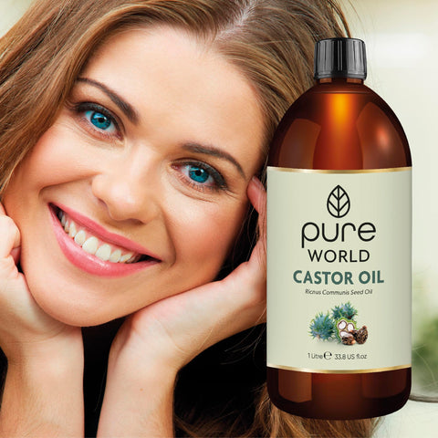 Pure World Natural Castor Oil 1 Litre 1000ml. Cold & Freshly Pressed 100% Pure and Undiluted Hexane Free for Eyebrows, Nails, Beard, Hair, Eyelash Growth Cruelty Free Food Grade