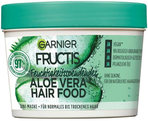 Garnier Hair Mask, Aloe Vera, Hairfood Moisturising 3-in-1 Mask, Care for Smooth Hair, Fructis, 390 ml