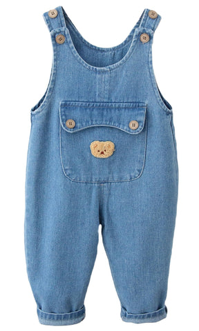 FEOYA Baby Girls Boys Dungarees One Piece Overalls Cotton Soft Loose Jumpsuit Unisex Toddler Solid Button Denim Pants Trousers with Pockets for 2-3 Years