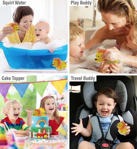 DolliBu Lion Bath Buddy Squirter - Floating Yellow Lion Rubber Bath Toy, Fun Water Squirting Bathtime Play for Toddlers, Cute Wild Life Zoo Animal Toy for The Bathtub, Beach, & Pool for Girls & Boys