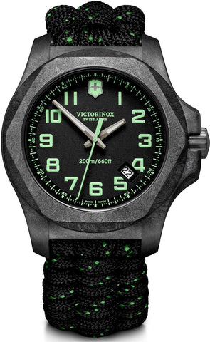 Victorinox Menâ€™s Watch I.N.O.X. Carbon Ã˜ 43 mm, Swiss Made, Analogue Quartz, Water-Resistant up to 200 m, Sapphire Glass, Paracord Strap, Black