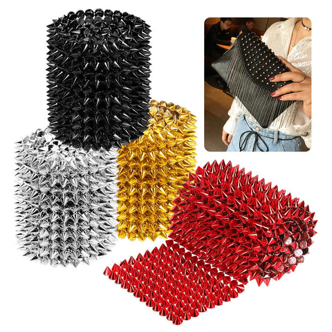 Mardatt 2Pcs 2 Yard Sew Stitch On Spike Stud Set, Cone Flat Back Spike Studs Rivets DIY Punk Rock Trim Mesh Bead Rivets Spikes for Clothing Wedding Decoration Crafts(Black)