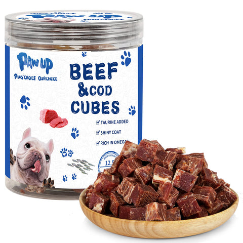 PAWUP Dog Treats Training Rewards, Beef Cod Cubes, 1% Taurine Added, 12.5oz(355g), Rawhide Free, Grain Free, Low Fat Dog Training Rewards and Snacks, No Additives