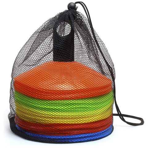 CampTeck U6859 Pack of 50 pcs Plastic Marker Cones Mini Space Markers Discs with Carry Handle and Net Bag - Multicoloured