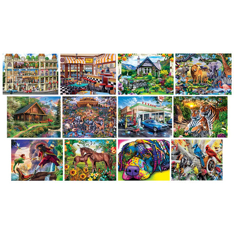 MasterPieces 12 Pack Jigsaw Puzzles for Adults, Family, Or Kids - Artist Gallery 12-Pack Bundle - 500, 300, and 100 Piece Puzzles