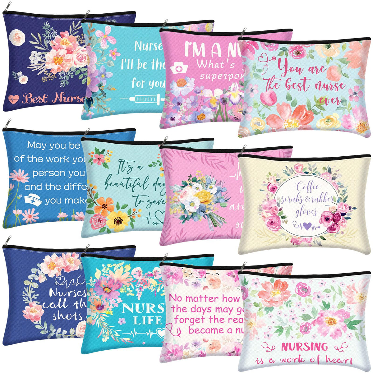 Photect 12 Pcs Nurse Cosmetic Bag Makeup Bags Christmas Nurse Gifts Nurse Survival Kit Nursing Pouch Bag Nurse Practitioner Gift Canvas Bag Retirement Gift for Woman Nurses Appreciation Gifts Supplies