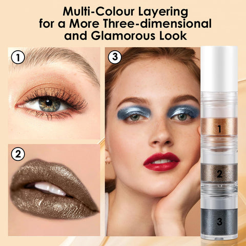 Apooliy 3 Colors Liquid Metallic Eyeshadow, Gel Formula, High-Impact Multi-Dimensional Finish, Long Lasting Quick-Drying Multi-Colour