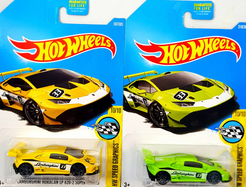 Hot Wheels Lamborghini Huracan LP 620-2 Super Trofeo Yellow and Green Bundle