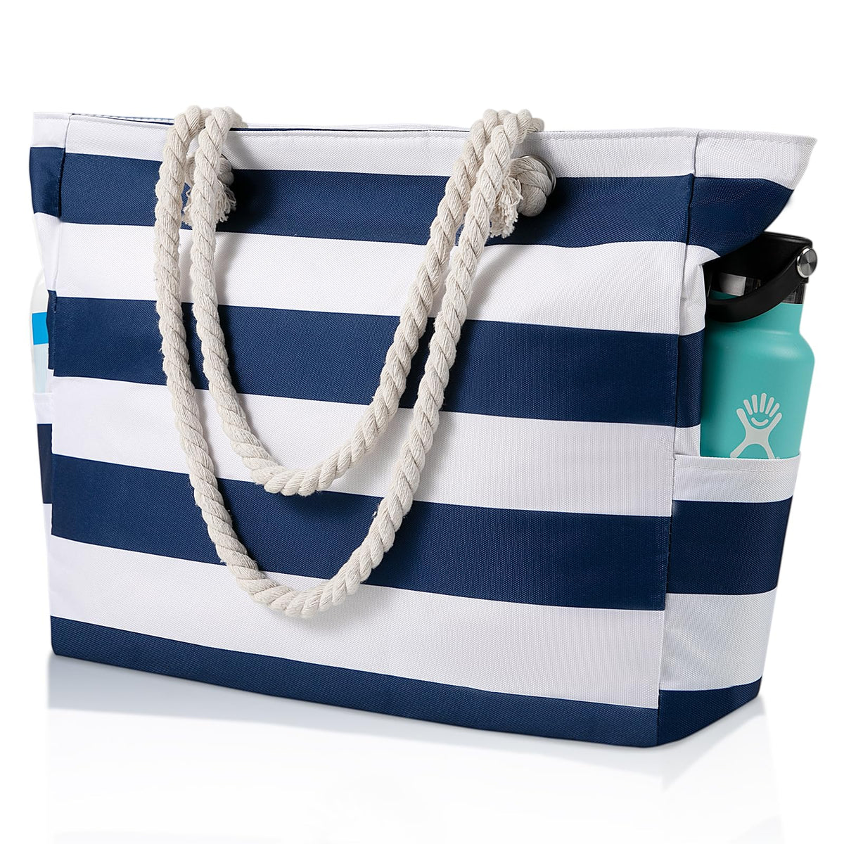 Beach Bags for Women - Large Beach Tote Bag Waterproof Sandproof with Zipper, Swiming Pool Bag Large Tote, Blue, L, Classic