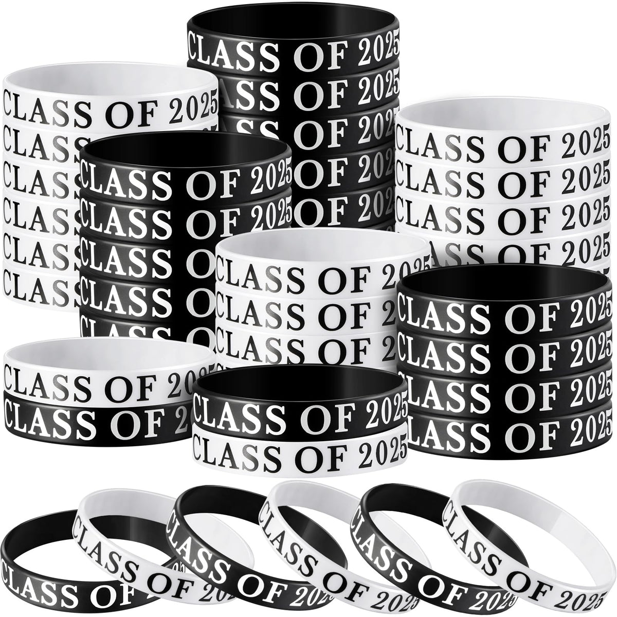 Poen 100 Pcs Class of 2024 Graduation Wristbands Graduation Silicone Wristbands Congrats Grad Celebrating Bracelet Graduation Party Favors for Guests Teacher Students Party Supply, Black, White