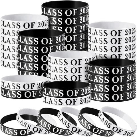 Poen 100 Pcs Class of 2024 Graduation Wristbands Graduation Silicone Wristbands Congrats Grad Celebrating Bracelet Graduation Party Favors for Guests Teacher Students Party Supply, Black, White