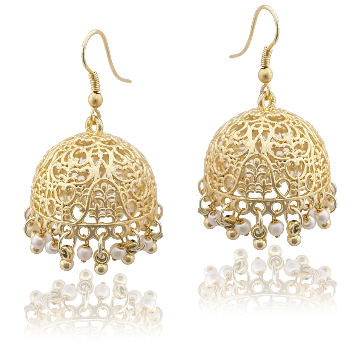 Moonstruck Traditional Indian Golden Jhumka Earrings for Women/Golden Ethnic Jhumki Earrings with Pearl Beads (Gold)