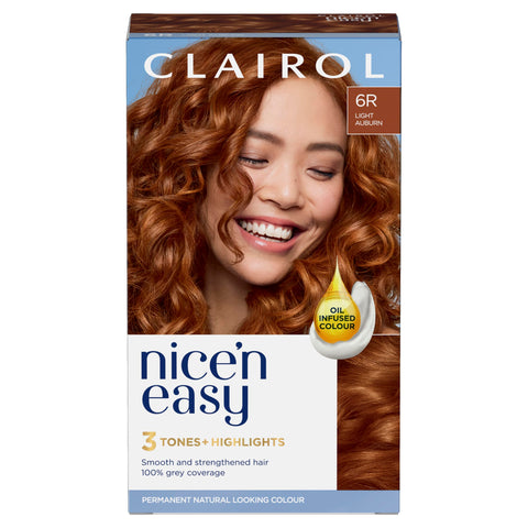 Clairol Nice'n Easy CrÃ¨me, Natural Looking Oil Infused Permanent Hair Dye, 6R Light Auburn, Packaging May Vary