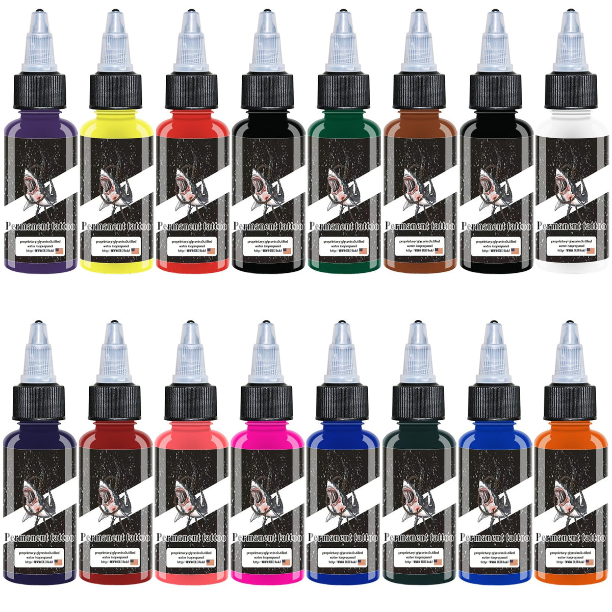Tattoo Ink Set (1oz 15ml/Bottle) - SNDE Pigment Kit, 16 Color Professional Grade Permanent Pure Pigment for Makeup, and Body Art