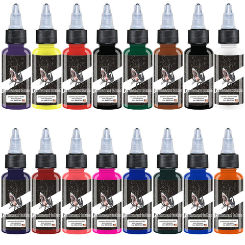 Tattoo Ink Set (1oz 15ml/Bottle) - SNDE Pigment Kit, 16 Color Professional Grade Permanent Pure Pigment for Makeup, and Body Art