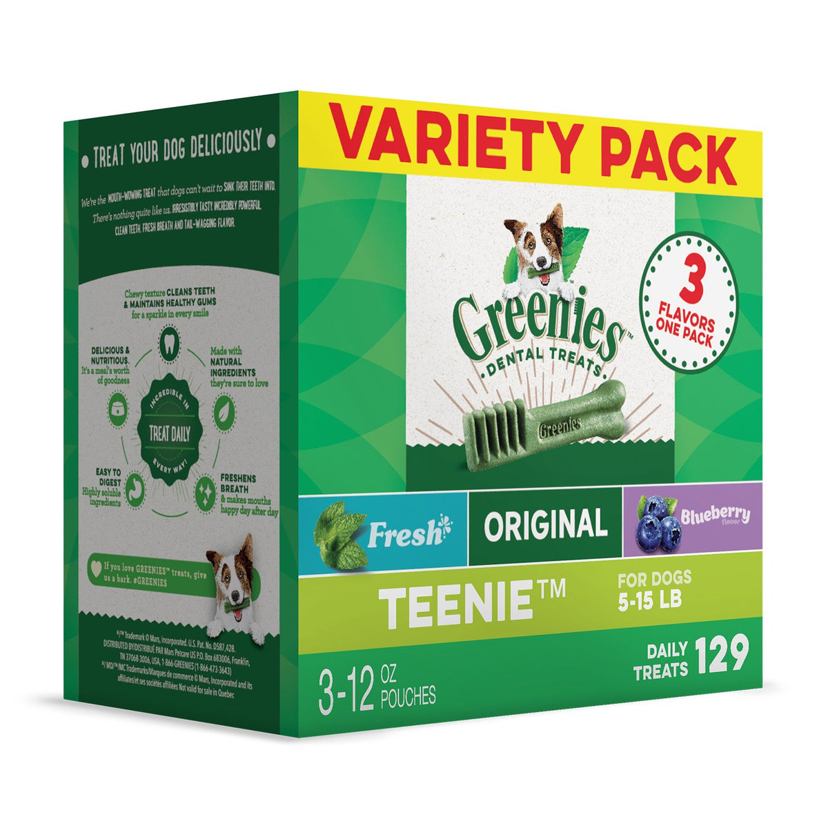 DISCONTINUED BY MANUFACTURER:GREENIES TEENIE Natural Dog Dental Care Chews Oral Health Dog Treats 3-Flavor Variety Pack, (3) 12 oz. Pouches